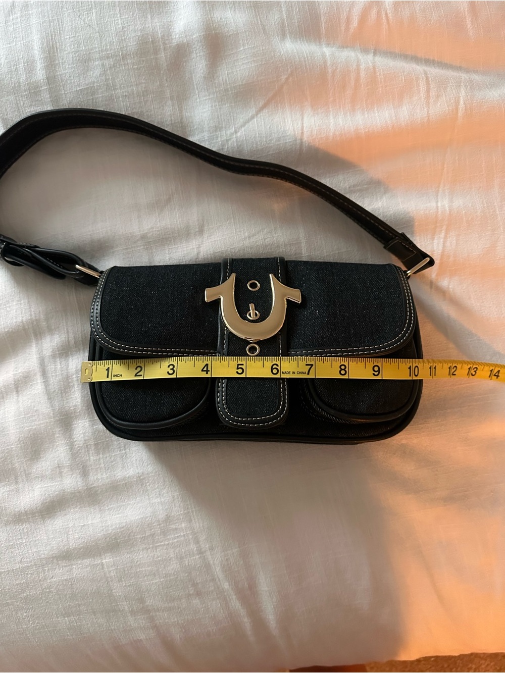 True Religion Black Shoulder Bag with Gold-Tone Logo Clasp - Picture 6 of 6